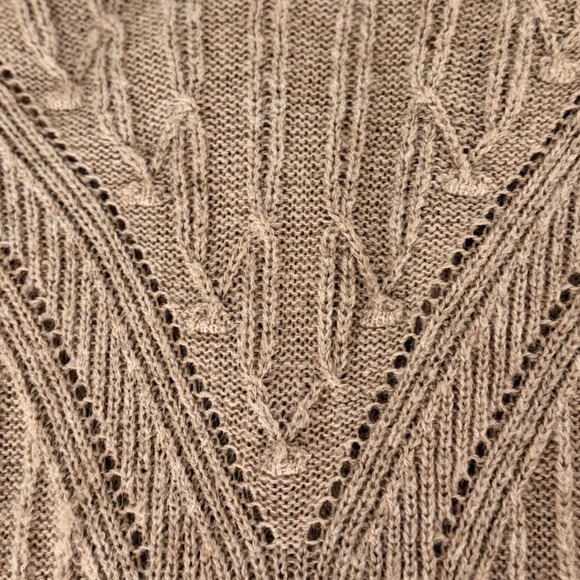 Anthropologie Taupe Brown Boho Cottagecore Knit Short Sleeve Scalloped Sweater L - Picture 6 of 10